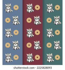 Vector graphics. Banner poster. Pattern. Animal. Raccoon. A coin. Different colors