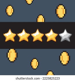 Vector graphics. Banner poster. Pixel stars. Rating. Reward. The success of the completed task.