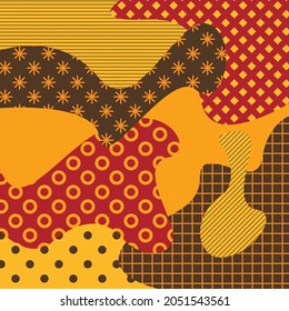 Vector graphics - a beautiful abstract chaotic pattern with curved lines and simple geometric ornaments of trendy colors