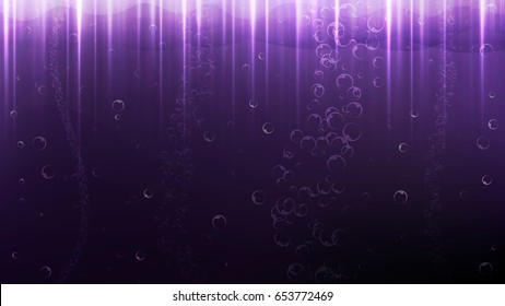 Vector graphics Beautiful colorful background with bubbles and rays on the bottom of the sea