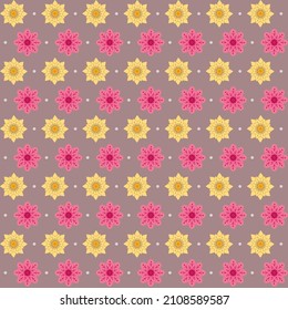 Gráficos vectoriales - un hermoso adorno floral con flores alternantes amarillas y rosas sobre un fondo de moda. Concepto - papel o tela envuelto en estilo estival