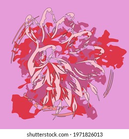 Vector graphics of a bird. Creative bird with the addition of multi-colored paints. Abstract illustration in the form of a silhouette of a parrot.