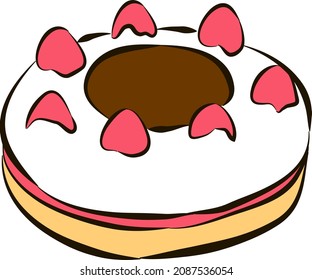 Vector graphics for a birthday cake. On top is a chocolate bar for the inscription and a few fresh pink strawberries.
