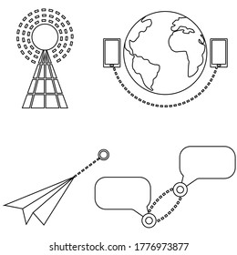 Vector graphics, black icons, world wide mobile communications on a white background. Flat design. EPS 10.
