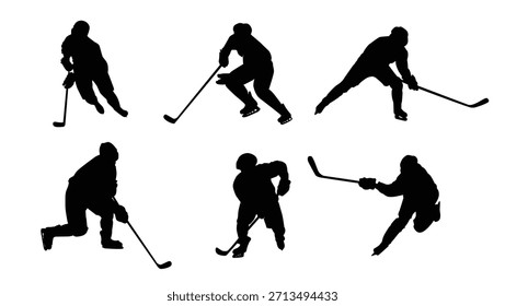 vector graphics of black silhouettes of hockey players