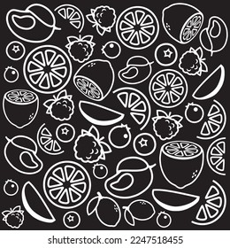 Vector graphics. Black and white. Background with fruit. Patterns for your idea. Simply.