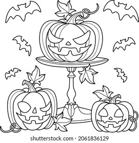 Vektorgrafiken. Schwarz-Weiß-Zeichnung, Farbbuch. Halloween.
