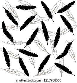 vector graphics black and white illustration. seamless pattern. clip art feathers.