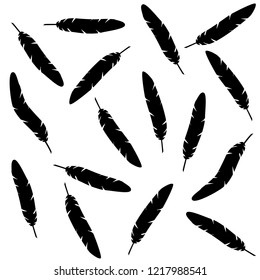 vector graphics black and white illustration. seamless pattern. clip art feathers.