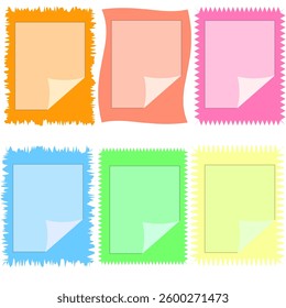 Vector graphics. Blank sheets of paper with a folded corner in colored frames.