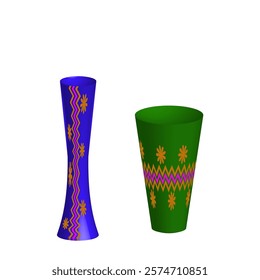 Vector graphics. Blue and green vases with ornament on a white background.