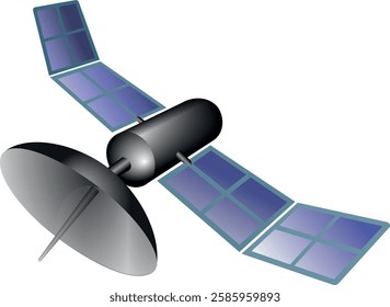 Vector graphics of blue space satellite. Color clip art of solar powered satellite craft in space.