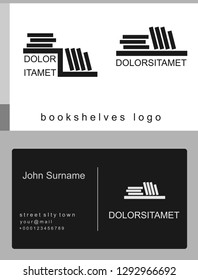 Vector graphics. Book shelves logo set. Icons for brand store stationery