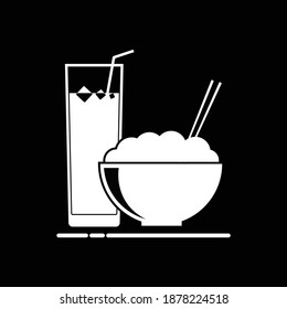 Vector graphics of a bowl of rice and drinks