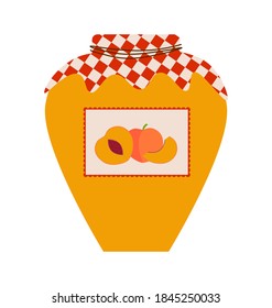 Vector graphics. Bright, cartoon illustration of a jam bottle. Auutmnal harvest illustration. Hand drawing cute food character.
