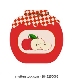 Vector graphics. Bright, cartoon illustration of a jam bottle. Auutmnal harvest illustration. Hand drawing cute food character.