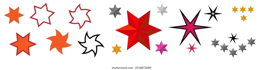 Vector graphics. Bright, varied six-pointed stars on a white background.