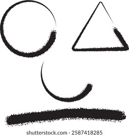 Vector graphics brush with splashes. Simple geometric shapes drawn with a brush, set