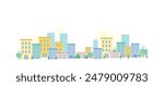 Vector graphics of buildings, apartments, hotels, condos in cute pastel colors on a white background isolated for use in map design, representing a city, a developed community, a society, a city,work.