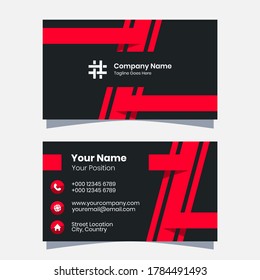 Gráficos vectoriales de una tarjeta de visita, con un esquema de color rojo y negro moderno. Perfecto para su uso