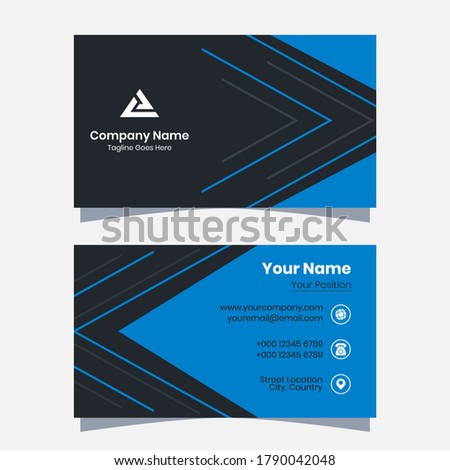 Vector graphics of a business card, with a modern blue and black color scheme. Perfect for you to use