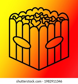 Vector graphics. Business icons. Line icons, linear food icons, contour icons of popcorn in the package.