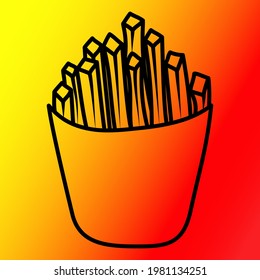 Vector graphics. Business icons. Linear icons, linear food icons, contour icons of french fries in a package.
