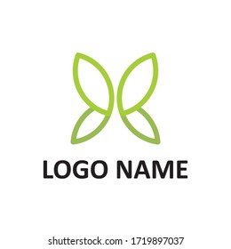 vector graphics of a butterfly-shaped leaf logo with a line style
