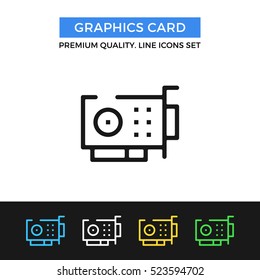 Vector Graphics Card Icon. Video Card Concept. Premium Quality Graphic Design. Modern Signs, Outline Symbols Collection, Simple Thin Line Icons Set For Websites, Web Design, Mobile App, Infographics