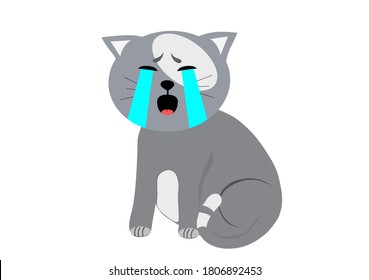 vector graphics, cartoon grey cat crying hard