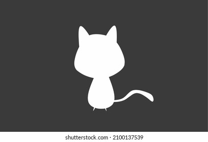 Vector graphics of cat from behind, cite cat coloured white isolated on dark background. 