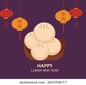 vector graphics celebrating Happy Lunar New Year. Features Chinese dragons, ox, lanterns, dumplings and gold. Perfect for CNY greeting cards and festive social media posts.