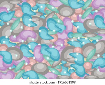 Vector graphics - a chaotic abstract beautiful multicolored pattern of smooth rounded geometric shapes. The concept of sea pebbles on the beach