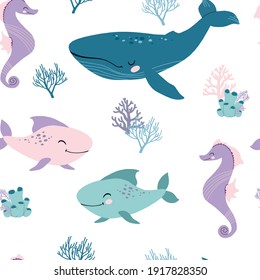 
Vector graphics, children's drawing on the marine theme. Seamless vector pattern