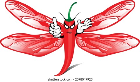 Vector graphics of chili pepper in combination with dragonfly. Chili has many benefits for processed food ingredients etc.