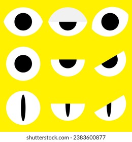 vector graphics of clip art of eyeballs with various expressions with black color pupils