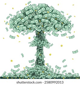 Vector graphics. Clipart nuclear explosion from dollar bills