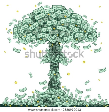 Vector graphics. Clipart nuclear explosion from dollar bills