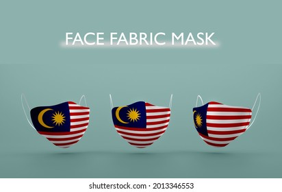 Vector graphics of cloth mask printing with malaysia flag. Novel coronavirus (2019-nCoV or CoVid-19). printed cloth masks. on a gray background