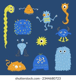 Vector graphics. Collection of monster characters. Children's characters. Set of monsters