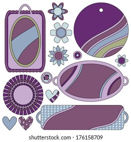 Vector graphics collection with tags, labels, flowers and hearts