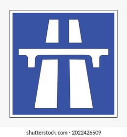 Vector graphics of color traffic sign for entrance to motorway. Clip art of beginning of motorway access blue and white road sign.

