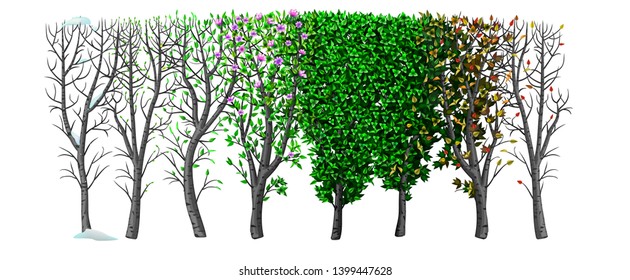  Gráficos vectoriales. Concepto de la temporada de Bush en el verano del otoño. Plantas y naturaleza. Bandera de fondo