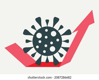Vector graphics - a coronavirus molecule in close-up presses down an arrow aiming upwards. Concept - global problems of the financial market due to the coronavirus pandemic
