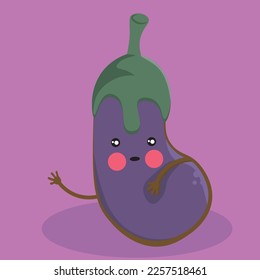 Gráficos vectoriales de una adorable berenjena. caricatura