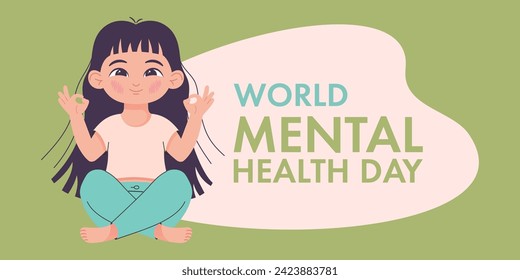 Vector graphics of cute girl for World Mental Health Day