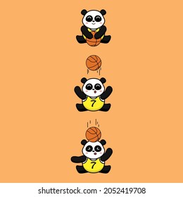 Vector graphics of a cute panda mascot playing basketball