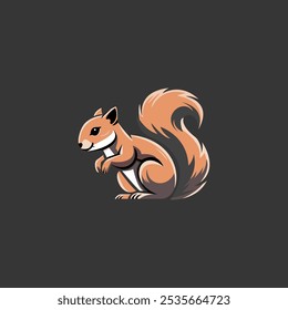 Vector graphics of Cute Squirrel Flat Vector. Little Squirrel Icon. Adorable Cartoon Squirrel Character Isolated on black Background, Side View
