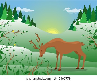 Vector graphics of a deer in the forest