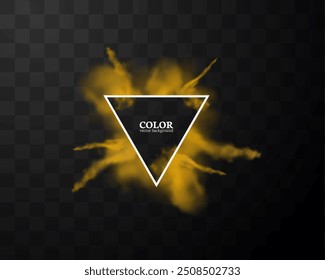 Gráficos de Vector que representan una explosión de arena naranja con partículas Pequeñas y un marco triangular. Polvo de neón y salpicaduras brillantes para un diseño creativo